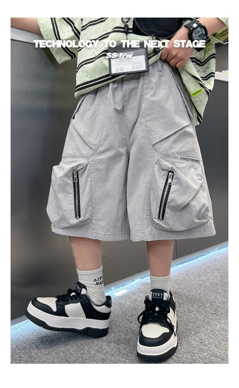 2025 Summer New Men's Shorts for Boys - Children's Casual Loose Workwear with Large Pockets