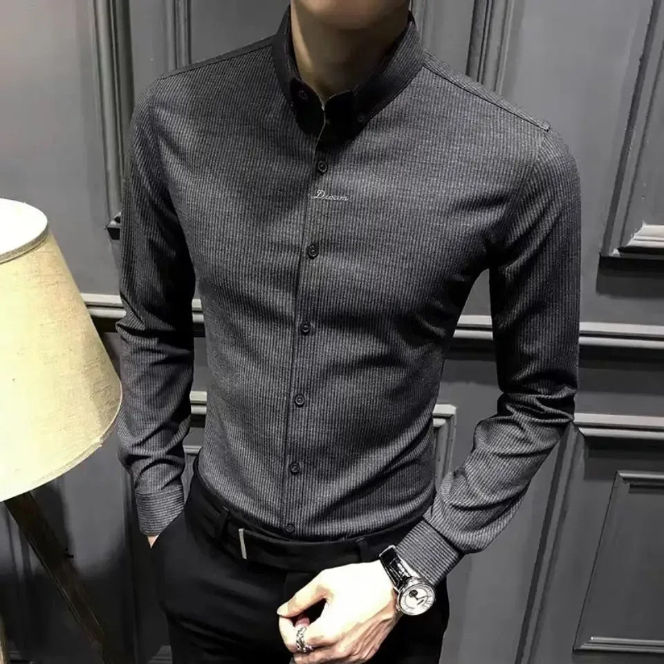 Shirts for Men Business Striped Plain Man Shirt Fashion 2026 with Collar Sale Cheap Things Stylish Hot Aesthetic Regular Brand