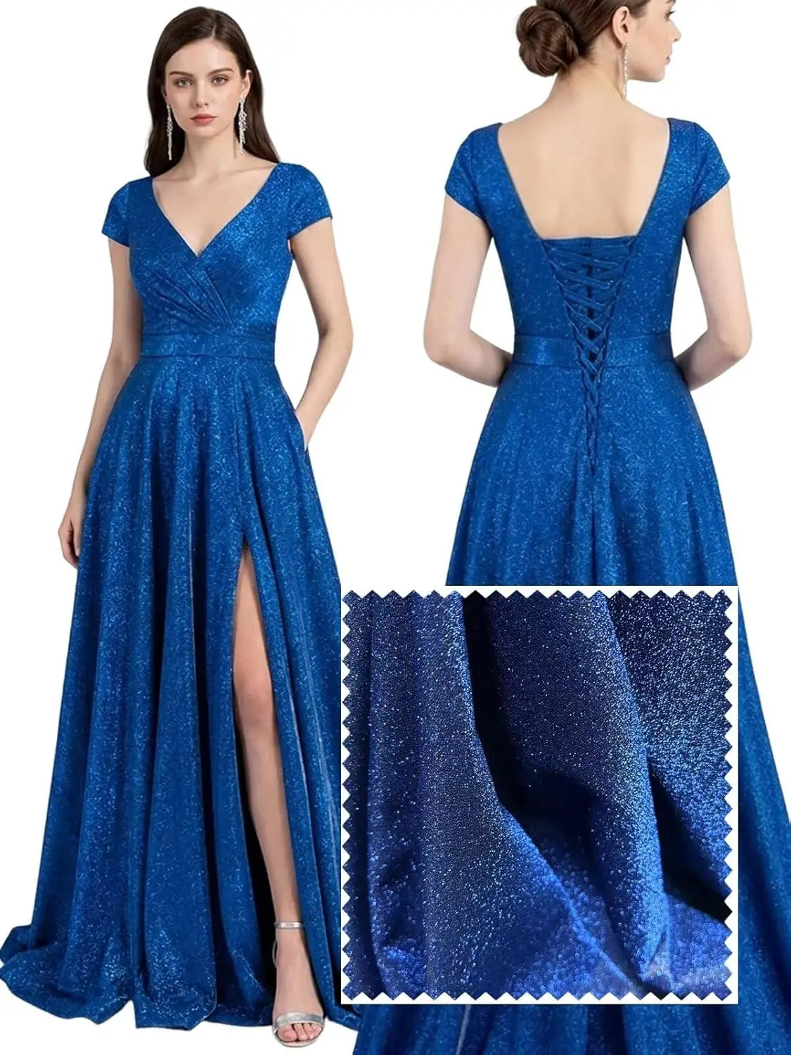 Prom Dresses Long for Women A Line with Pockets V Neck Formal Evening Ball Gown Elegant Dress Women for Wedding Party