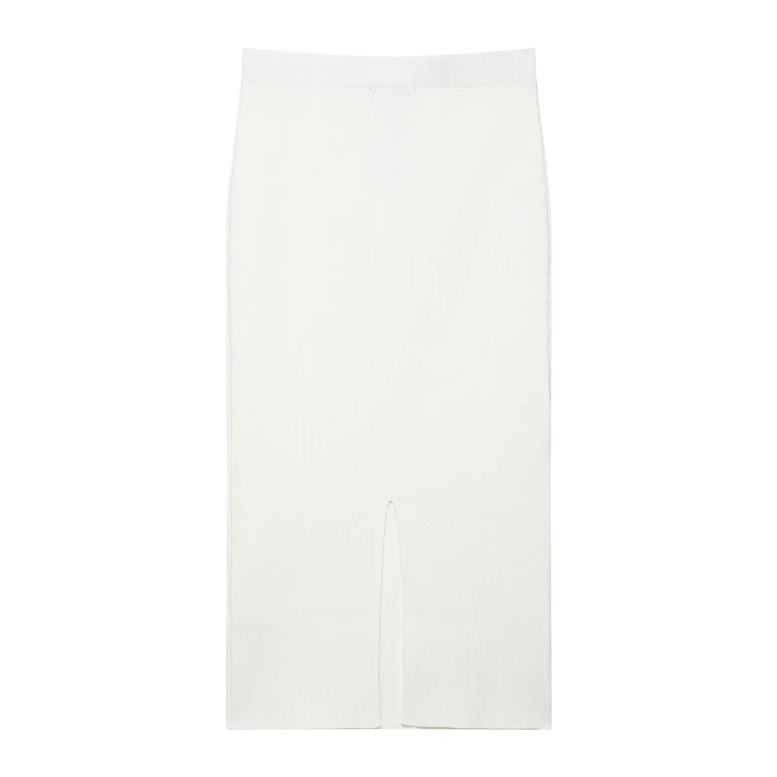 HH Women's Skirt Set Chic Sleeveless O-Neck Belt Decoration Solid Knitted Vest Top+Fashion Elastic Waist Hem Slit Midi Skirt