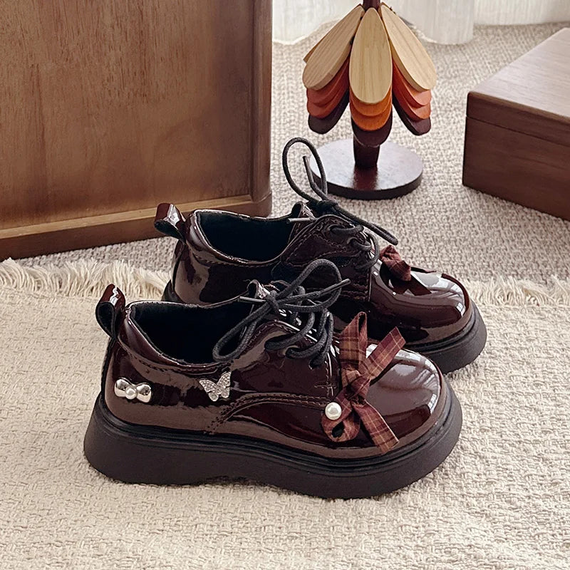 Girl School Perform Shoes Spring Autumn Chic Bow Children Dress Mary Jane Shoes Princess Wedding Party Kids Lolita Leather Shoes