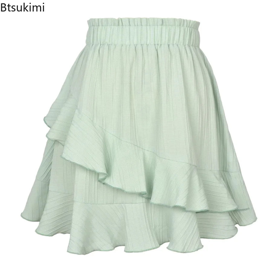New Women Skirts Fashion Women Ruffle Skirt High Waist Irregular Solid Color Short Skirt Women Fashionable Solid Color Skirts