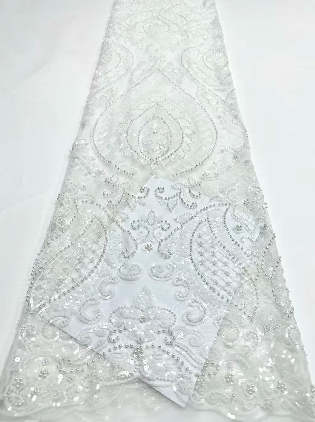 African Tulle Lace Fabric French Sequins Fabric Sewing Embroidery With Beads Lace Tulle Mesh Nigeria Dress 5 Yards sewing SZ1682