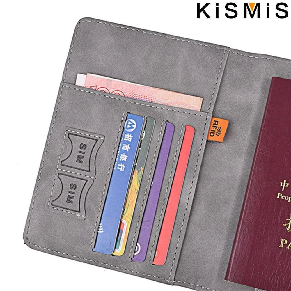 KISMIS New RFID Wallet Passport Case Leather Short Wallet Men Slim Credit Card ID Holder Card Organizer Travel Bag