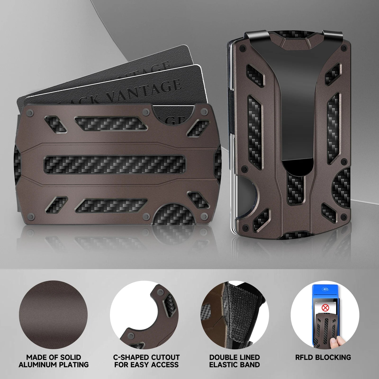 Slim RFID Blocking Metal Wallet for Men & Women with Money Clip Or Cash Strap Scratch Resistant Card Holder