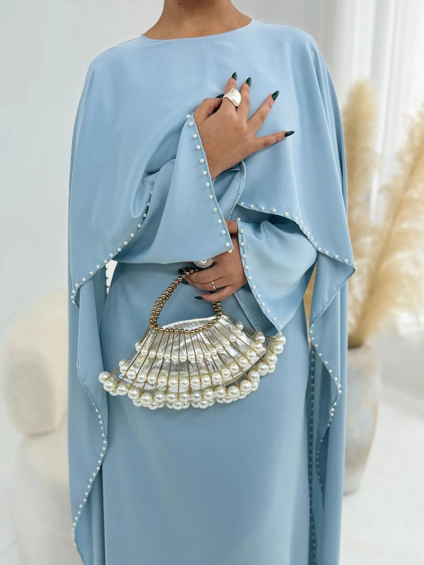 Muslim Dresses Women's Traditional Dresses And Abayas Eid Dubai Evening Dress Pearl Beaded Luxurious Robe Islamic Clothing