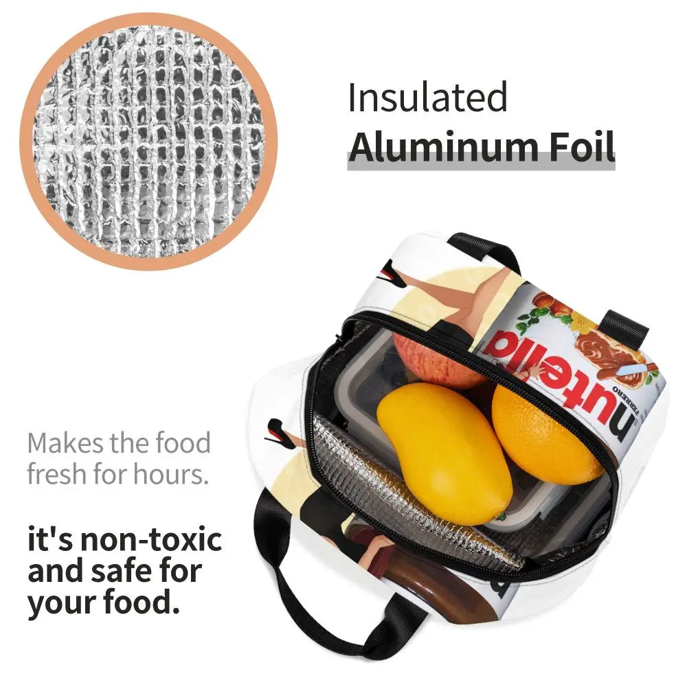 Custom Italy Nutellas Thermal Insulated Lunch Bag Women Portable Lunch Container for Outdoor Picnic Storage Food Box