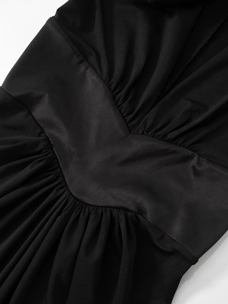 Nibber Elegant Women Dress Deep v-Neck Long Sleeves High Slits Skinny Solid Classic Premium Ruffles Temperament Banquet Vestidos