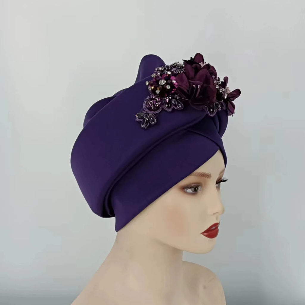Beaded Nigeria Gele Ready African Headtie Female Head Wraps Party Headpiece Muslim Headscarf Hat Women's Turban Cap with Stones