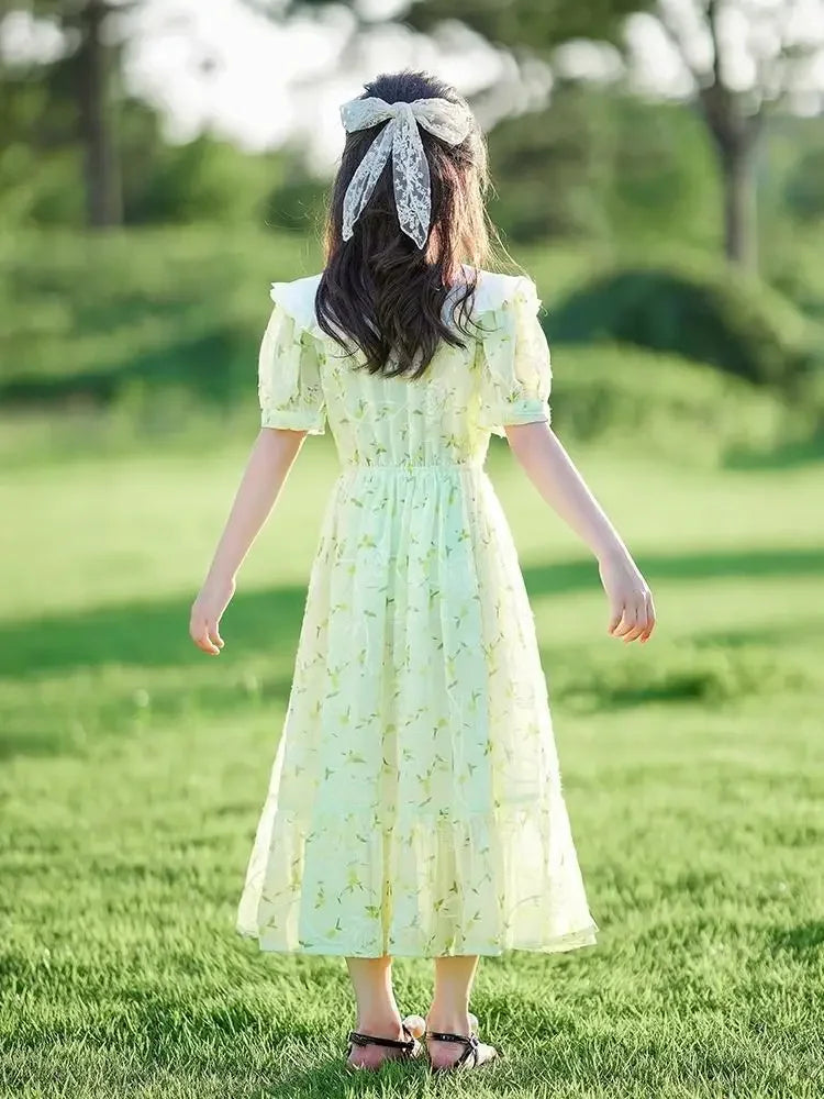 New Girls Dress Summer Dress Korean Version Stylish Children's Floral Dress Super Fairy Little Girl Princess Dresses 8-12 Year