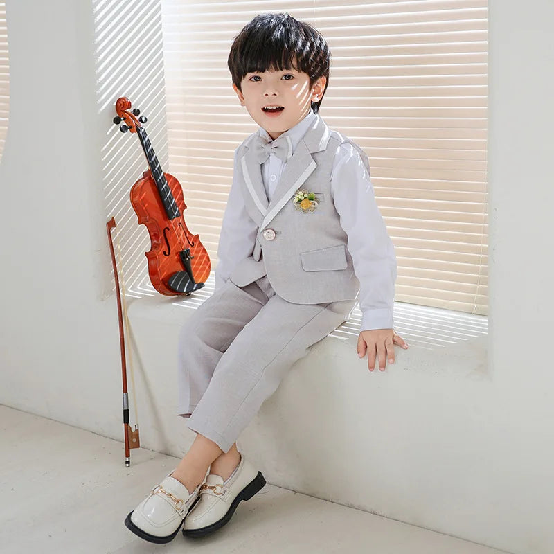 Children Boys Formal Suits Elegant Kids Boys Wedding Suits Outfit Blue Grey Child Boys Slim Fit Suits Outfit Performance Costume