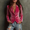 Velvet Blazers for Women Jacket Single Breasted Suit Collar Blazer Coat Solid Long Sleeve Simple Fashion Female Outerwear