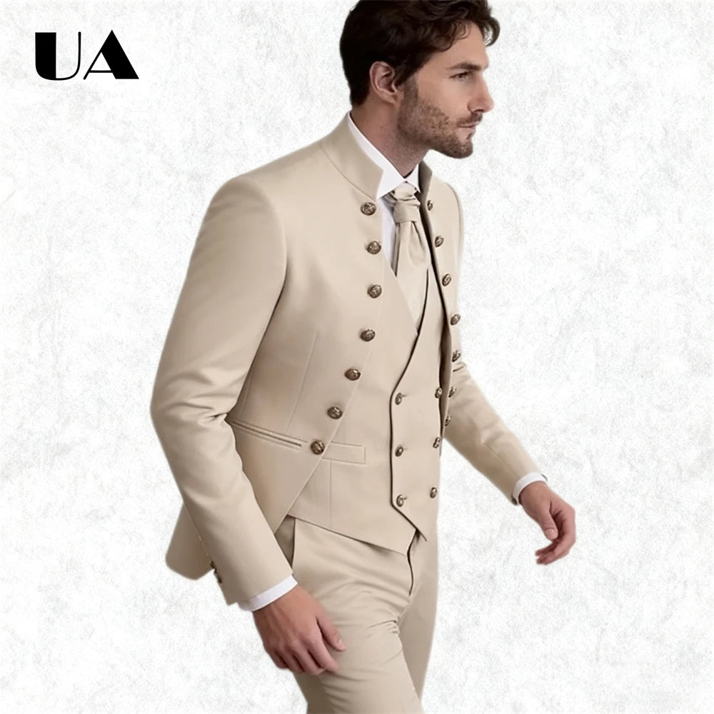 Wedding Groom Suit for Men, Africa Style 3-Piece Suit, Tailored Sizing Tuxedo, Jacket Vest Pants Plus Big Man Suit Attire