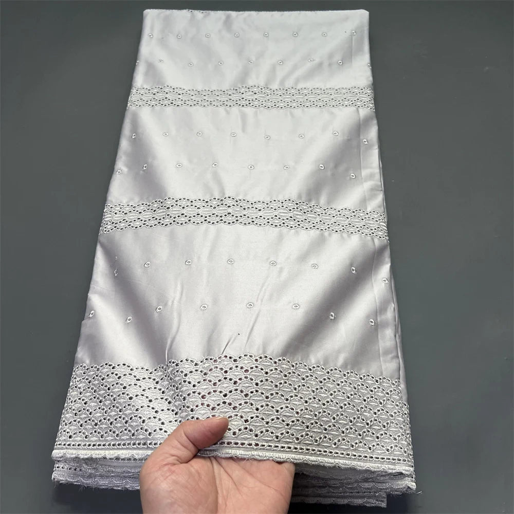 2026 High-Quality African Nigerian Tulle Lace Fabric for Dress Sewing Pure Embroidery Damask Cotton Wedding Party 5Yard hz1413