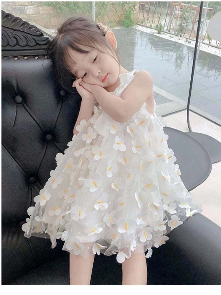 Summer Toddler Dresses Cute Flower Princess Dress Female Baby Butterfly Appliques Dress Children Mesh Bow Kids White Costume