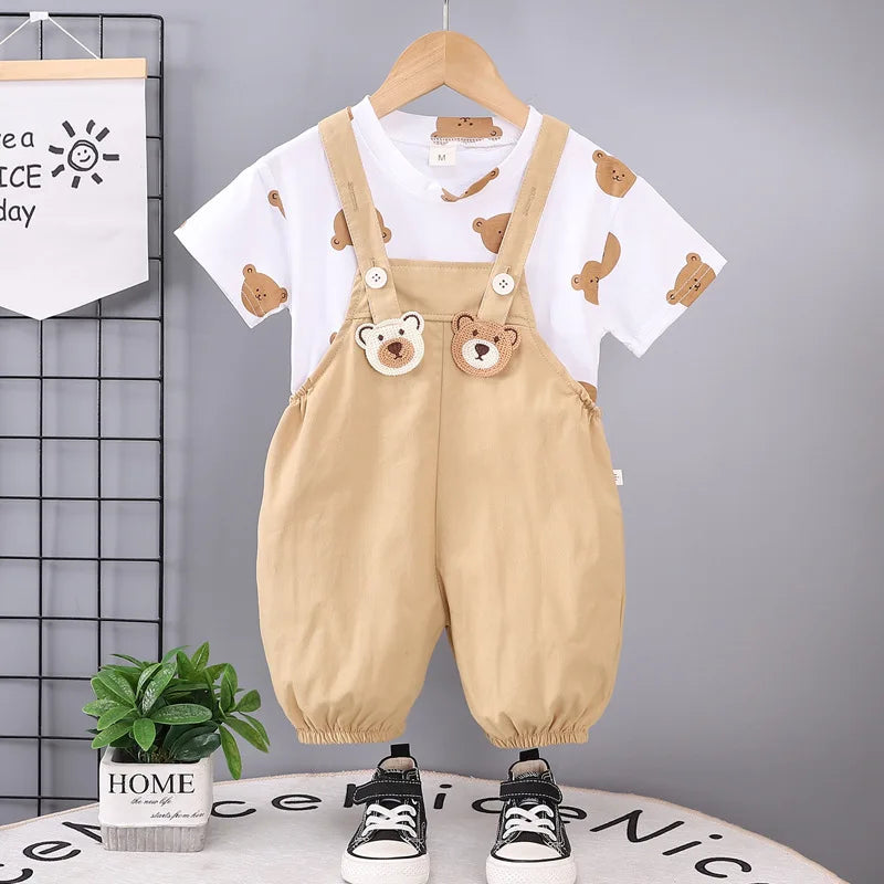 New Summer Baby Boys Fashion Cartoon T-Shirt Overalls 2Pcs/Set Toddler Girl Clothes Suit Children Costume Kids Twins Tracksuits
