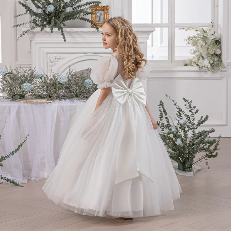 Teenage Girls Big Bow Princess Dress For Kids First Communion Formal Evening Vestidos Wedding Bridesmaid Birthday Pageant Gown