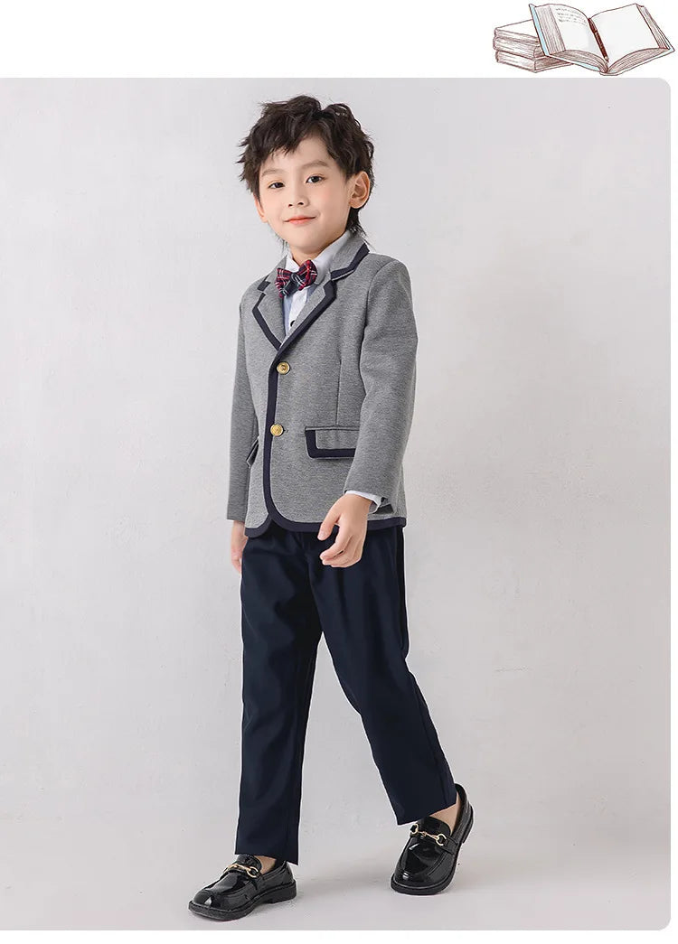 Children Korean Class Outfit Kids School Uniform Girls Jacket Pleated Skirt Suits Boys Formal Dress Toddler Student Clothes Sets