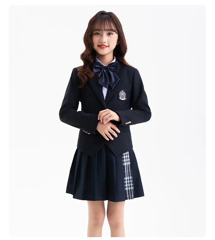 Children Korean Class Outfit Kids School Uniform Girls Jacket Pleated Skirt Suits Boys Formal Dress Toddler Student Clothes Sets