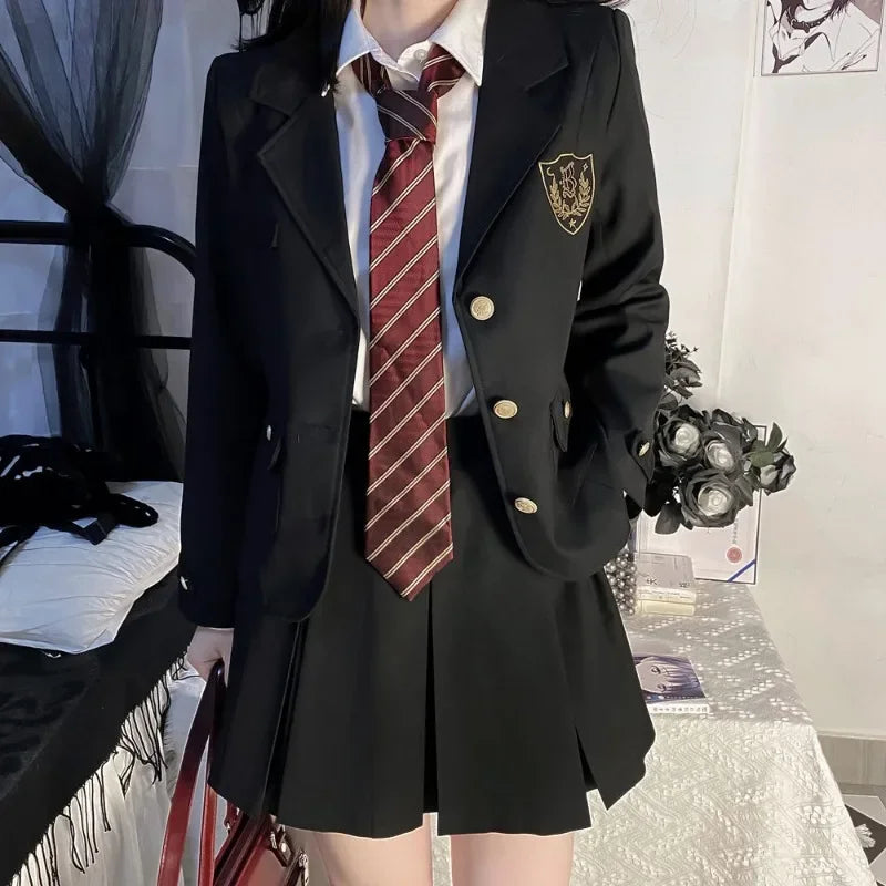 Girls College Style Fashion Sweet Blazers Anime COS Sexy Kawaii Mini Pleated Skirt Uniform, Japanese Student JK School Uniform