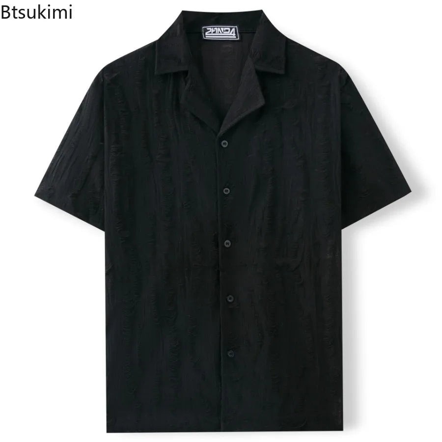 2026 Men's Summer Shirts Top Solid Turn-Down Collar Short Sleeve Shirt for Men Loose Half Sleeved Non Ironing T-shirt Male New
