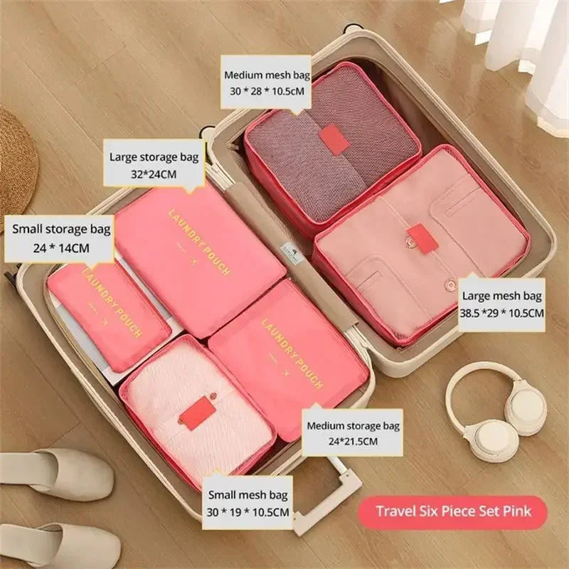 Travel 6-piece Storage Bag Set, Travel Luggage Sorting Bag, Clothing Packaging Bag, Breathable and Moisture-proof Storage Bag