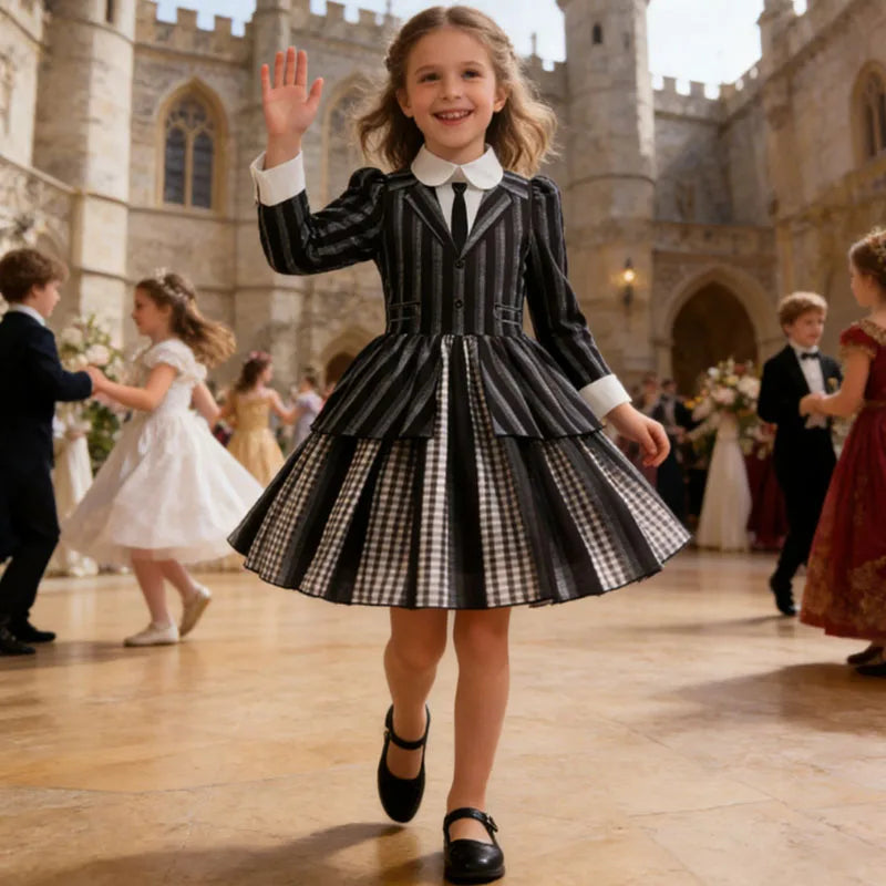 Girls Party Dress  Girl Clothing Elegant Ball Gown Black Stripes Girls Princess Dress Carnival Birthday Party Role Play Dress