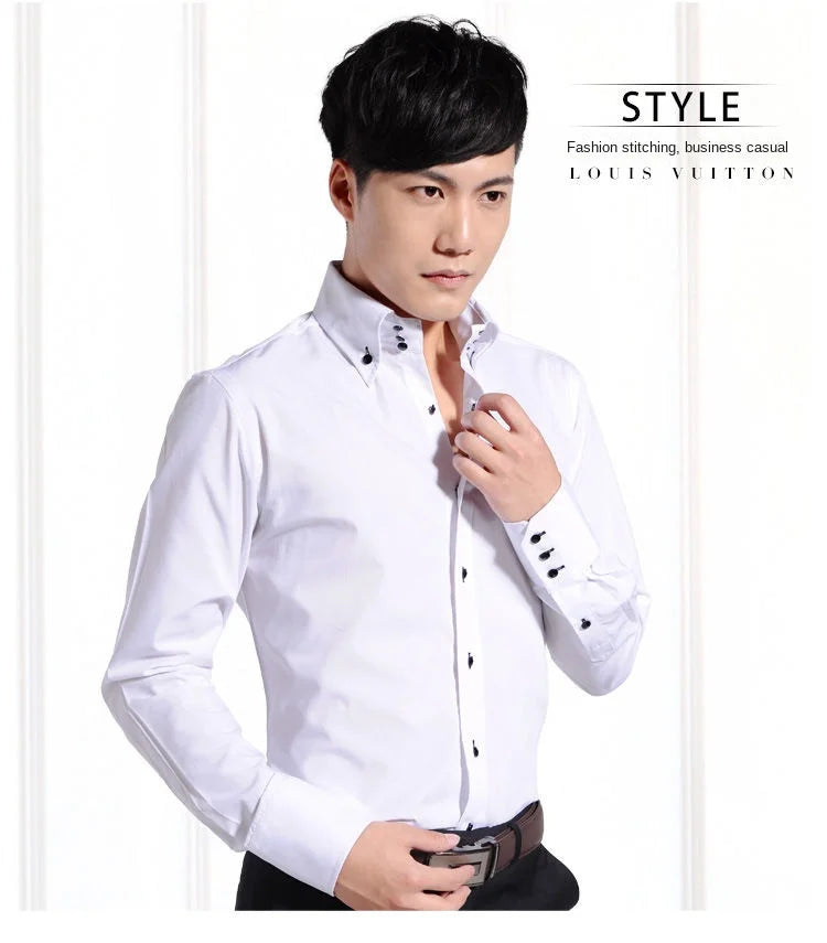 Men's Collared Shirt Long Sleeve Fashion Korean Button-down Casual Shirts Formal Business Dress Shirts Slim Fit Designer Shirts