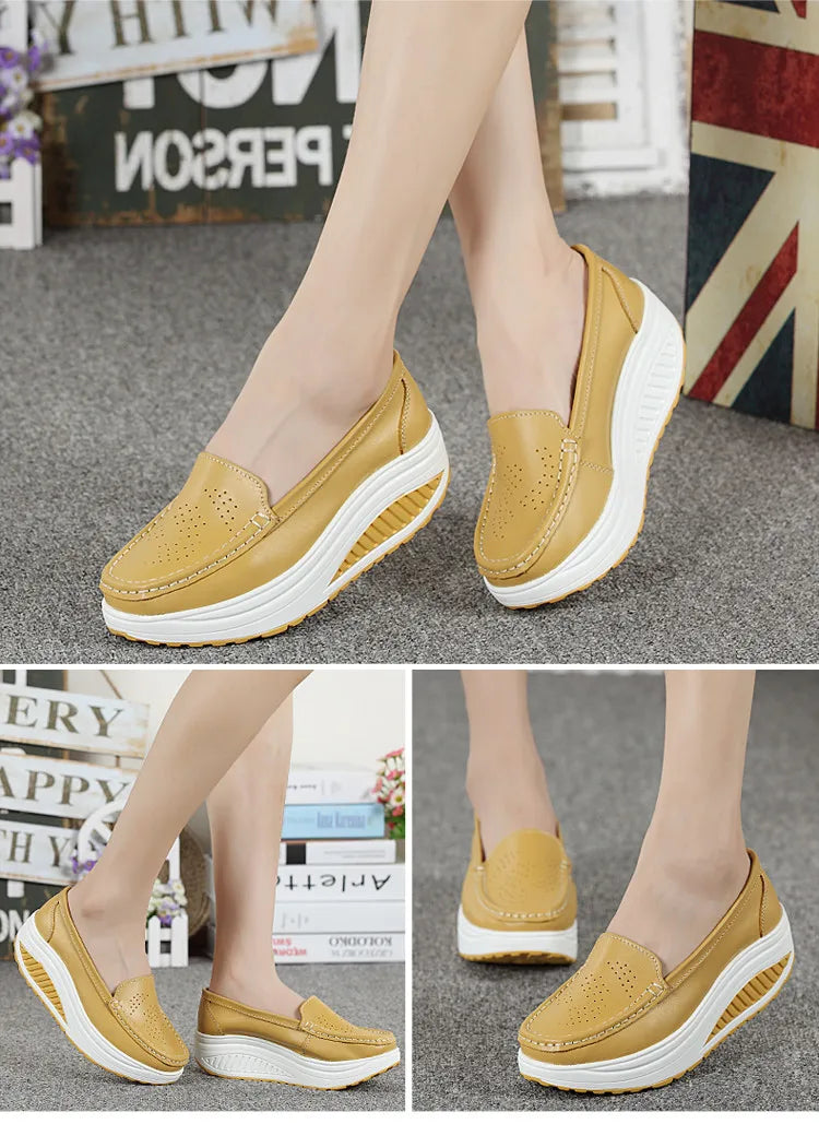 Women's shoes Genuine leather women's nurse shoes rocking shoes platform casual slope heel work shoes platform shoes