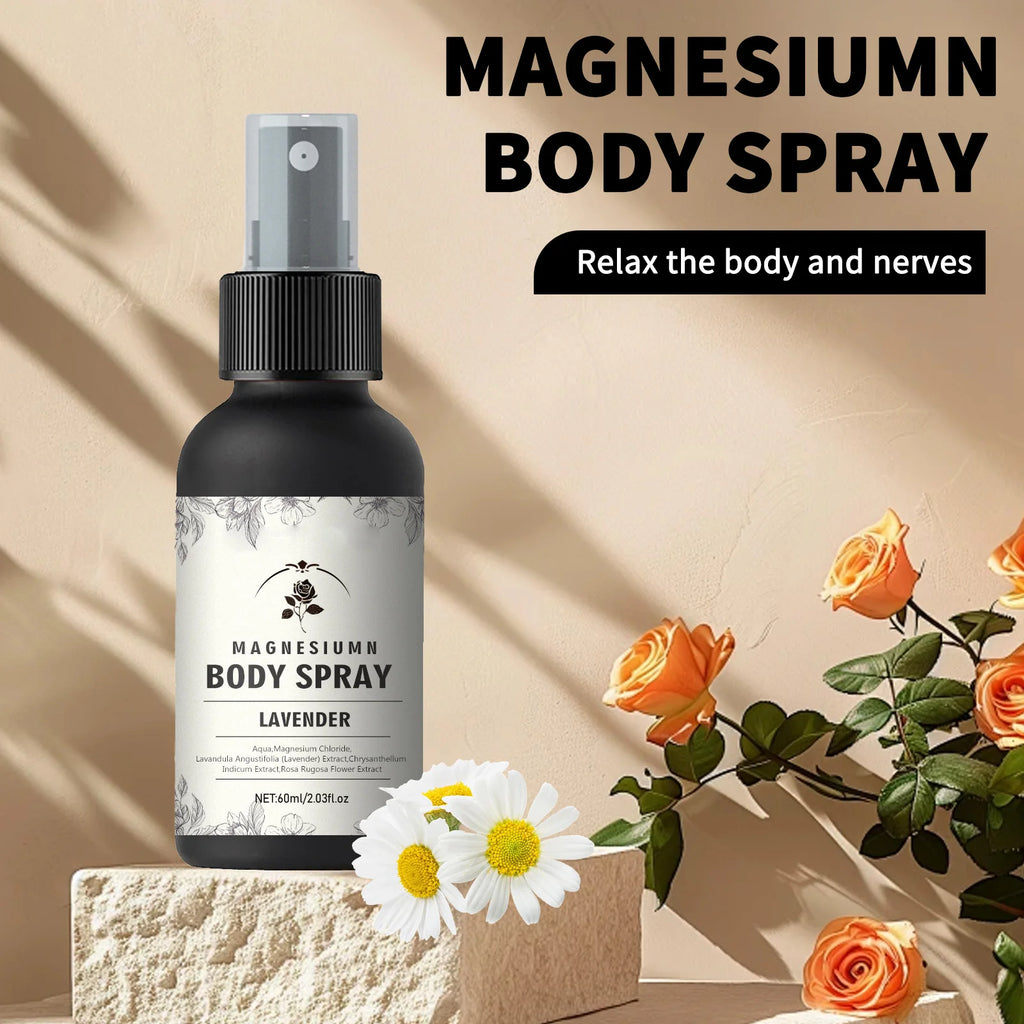 Magnesium Body Spray 60ml with Lavender Relax Muscles Improve Sleep, Natural Magnesium Chloride Flower Extracts, Fast Absorption