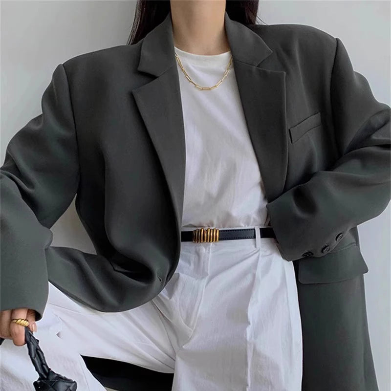 High-End Black Blazers for Women Spring Autumn Korean Chic Single Button Suit Jackets Woman Temperament Office Lady Blazer Coat