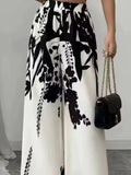 Women's Trousers Fashionable High Street Black And White Flower High Waist Casual Wide Leg Pants 2026 Spring Summer New Style