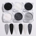 6pcs Nail Polish Glitter Fine Sand Holographic Glitter Powder Black White Reflective Pigment Flakes Powder Manicure Accessories