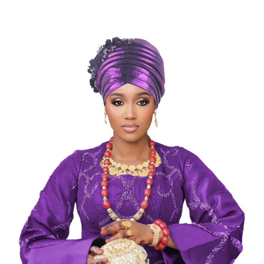 Nigeria Auto Gele Headtie Already Made Wedding Geles Female Head Wraps Diamond Flower 2025 New African Women's Turban Cap Bonnet