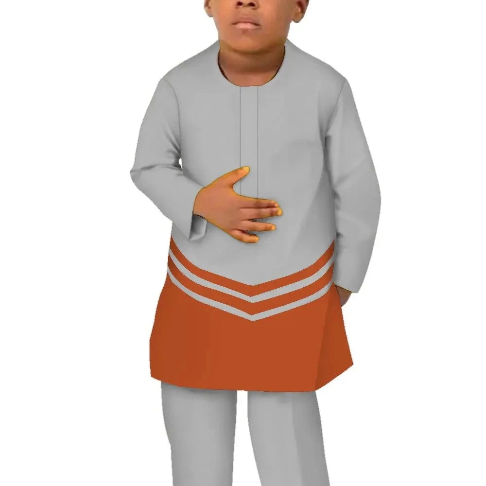 African Children Clothing Baby Boy's Clothes Afrcian Pants 2 Pcs Set Long Sleeve Patchwork Boy Dashiki Party Attire WYT701