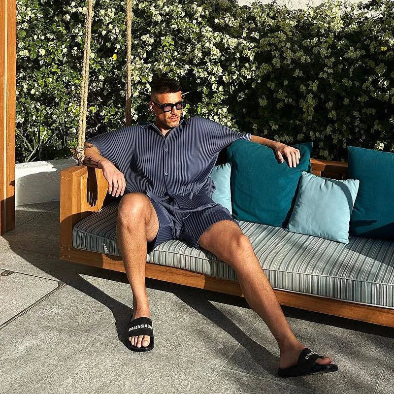 2026 European and American Men's Shirt Casual Loose Short-sleeved Shorts Beach Suit