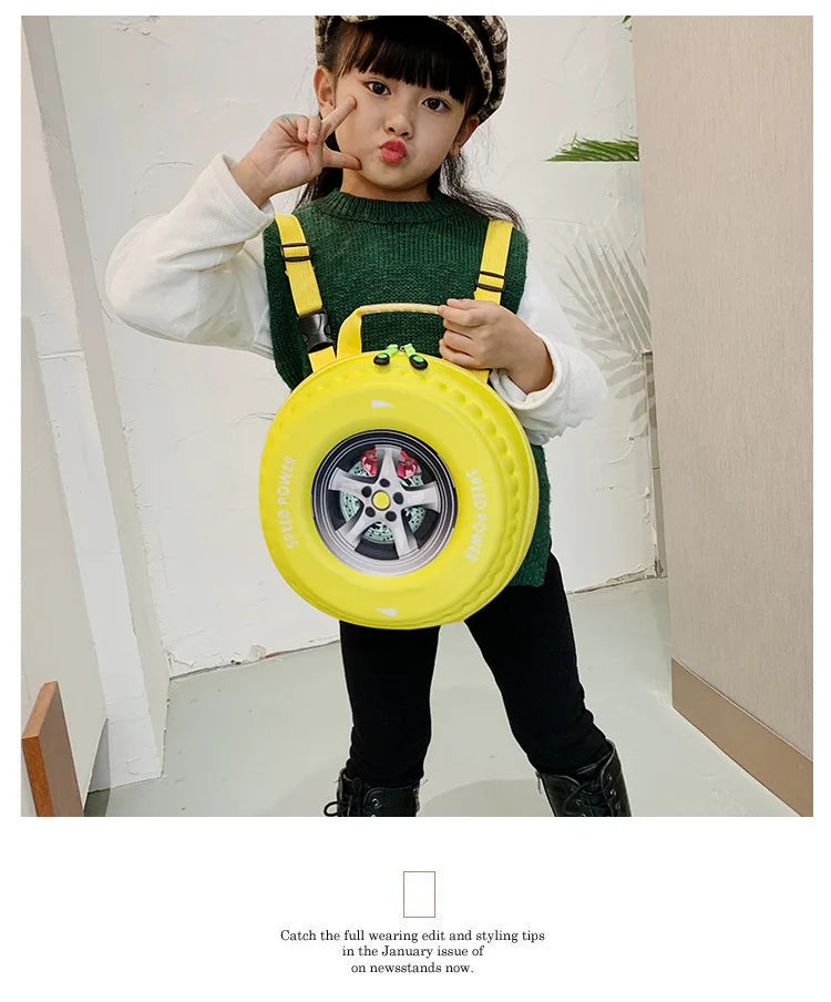 Children's Schoolbag Fashion Tyre Shaped Boys Girls Backpack 3D Cartoon Kindergarten Shoulder Bag Large Capacity Kids Handbag