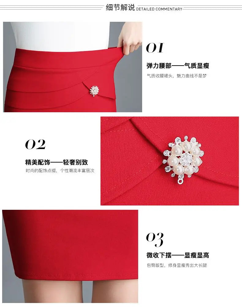 Office Lady Skinny Business Attire Red Hip-hugging Skirt Summer New Women Basic Versatile Fashion Casual Mini Office Wear Skirts