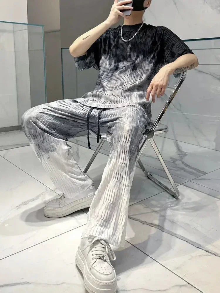 Jogger Jogging Running Male T Shirt Trousers Sets Oversized Graphic Men's Pants Set Print Stretch Tee Cheap Clothes Regular Fit
