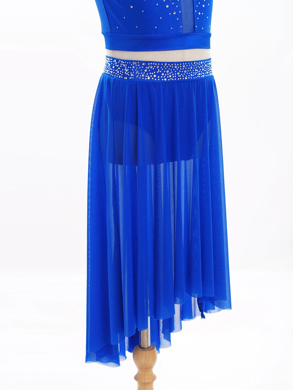 Kids Girls Lyrical Modern Dance Skirt Shiny Rhinestones Open Front Flowy Sheer Mesh Skirt with Built-in Briefs Ballet Dresses