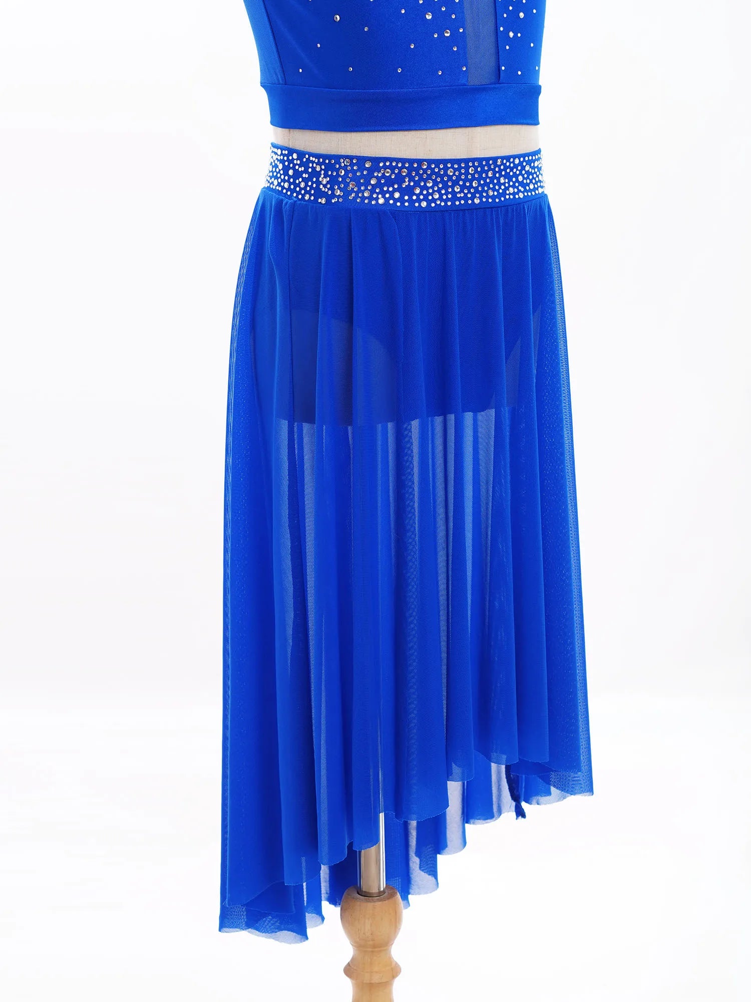 Kids Girls Lyrical Modern Dance Skirt Shiny Rhinestones Open Front Flowy Sheer Mesh Skirt with Built-in Briefs Ballet Dresses