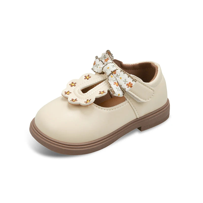 Cute bow Leather Girls Shoes 2025 New T-strap Oxfords Spring Kids Soft Shoes For Girl School Children Princess Dress Shoes