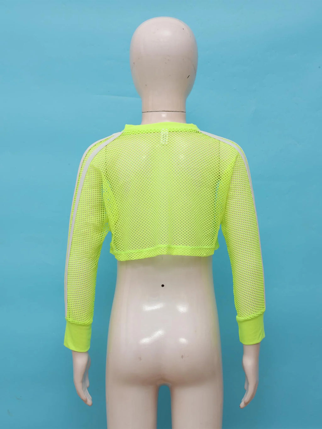 Kids Girls Fishnet T-shirt Hip Hop Street Dance Tops Long Sleeve Round Neck Hollow Out Mesh Crop Top for Workout Gym Sportswear