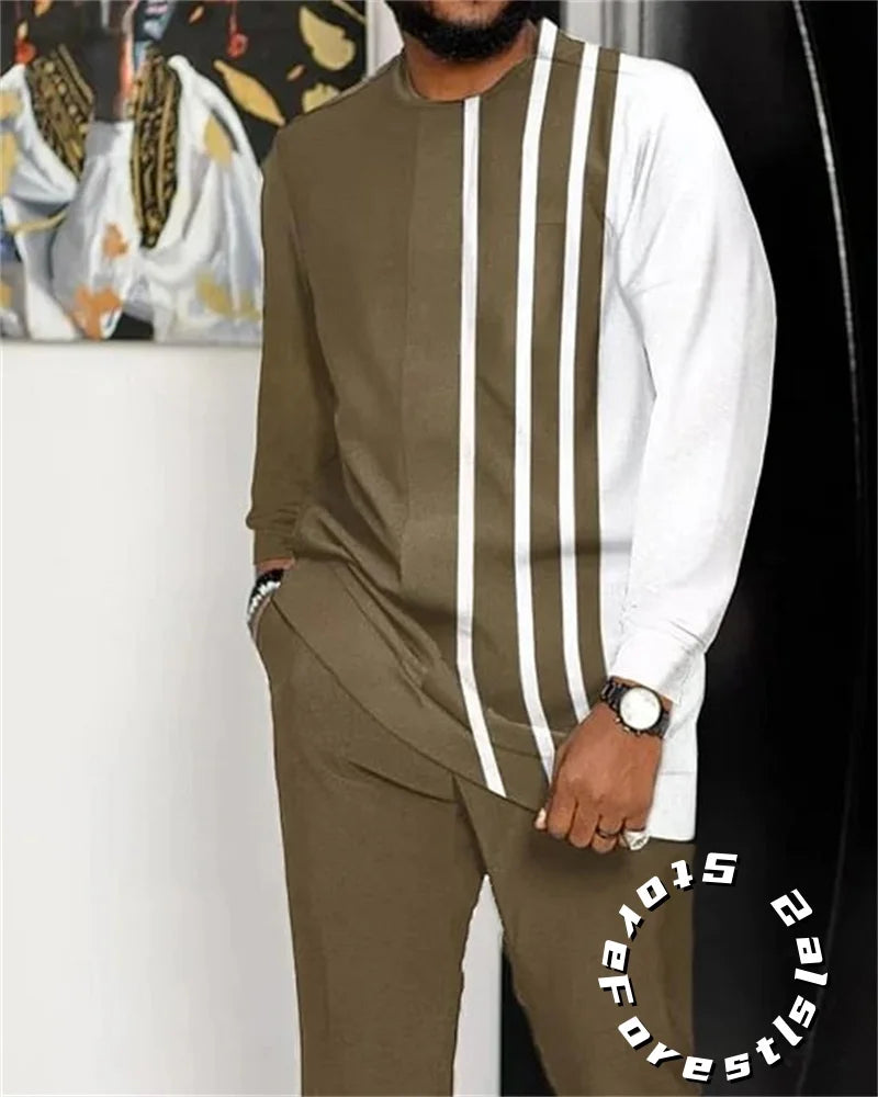 African Clothing Set for Men Tracskuit Set Casual Walking Suit Ovrersize Streetwear Long Sleeve T-Shirt Trousers Outfit 2-piece