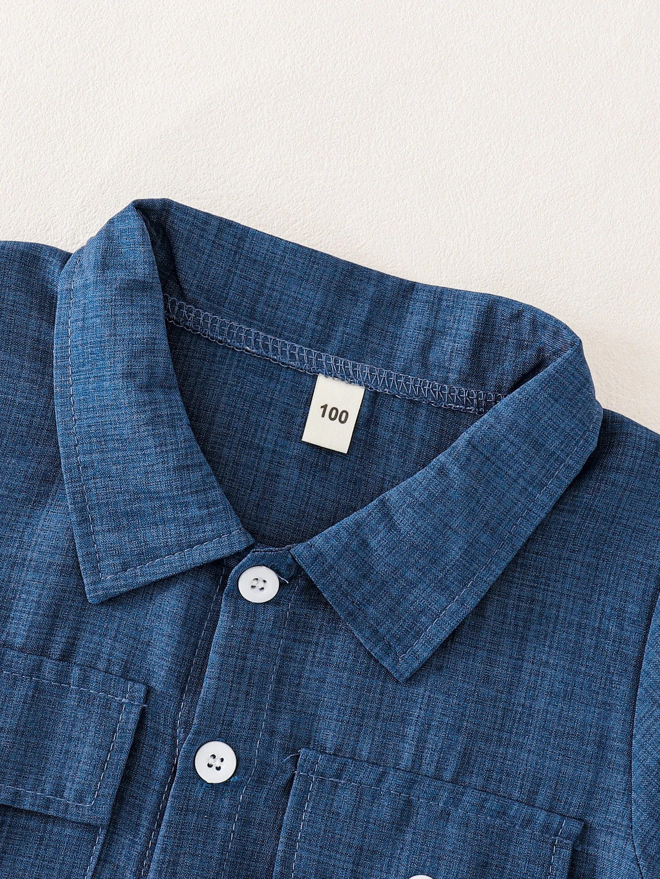 Boys Preppy Denim Blue Button Down Shirt 2Pcs Outfit, Short Sleeve Top + Shorts, Kids Summer Casual Clothes 3-12Y