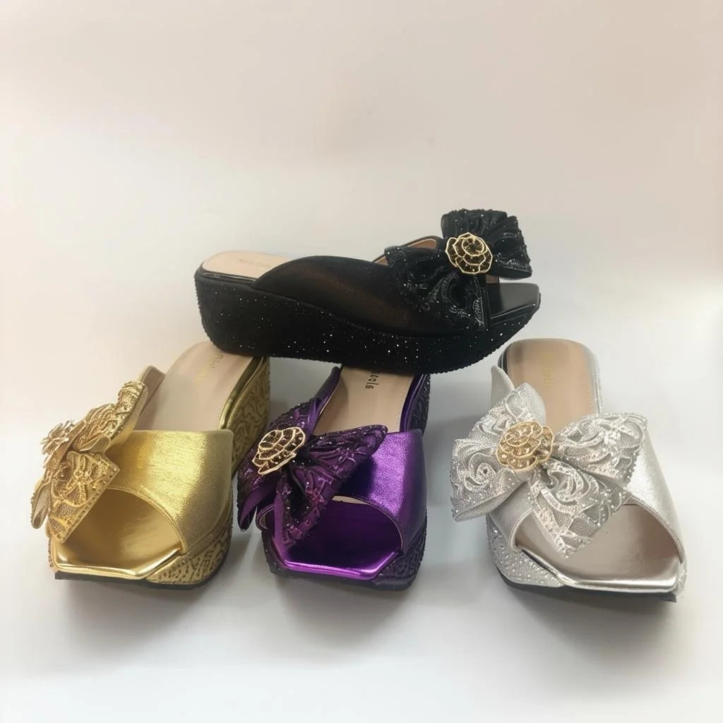 Latest Design Women Luxury Flower Wedding Party Shoes Nigerian Women Party Pumps High Heels Slip on Shoes for Women 6CM