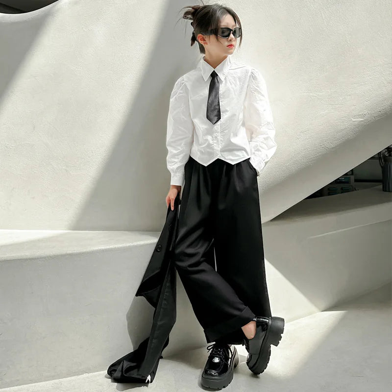 New Girls Blazer Suit Clothing Sets 2026 Spring Autumn New Kids Vest+Pants Fashion Loose Formal Teens Casual Outfits 3-14 Years