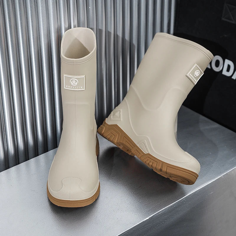 Rain Boots for Men, Non-Slip, Waterproof, High-Top Fishing Boots, Popular Work Safety Shoes, Rain Boots
