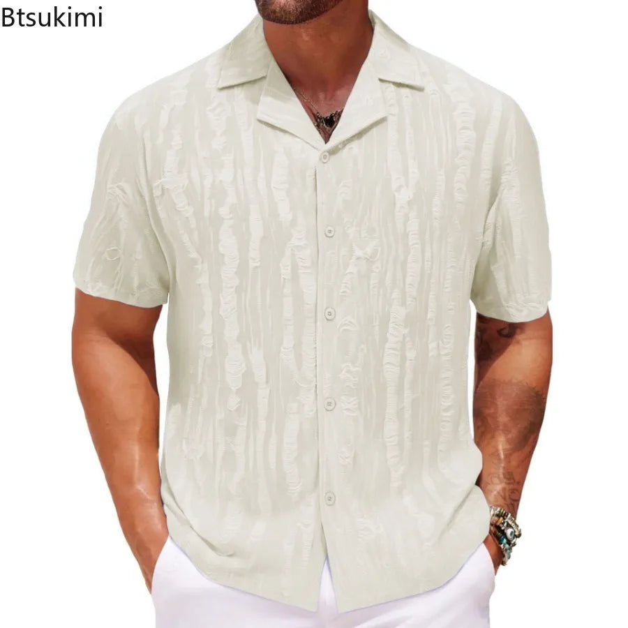 2026 Men's Summer Shirts Top Solid Turn-Down Collar Short Sleeve Shirt for Men Loose Half Sleeved Non Ironing T-shirt Male New