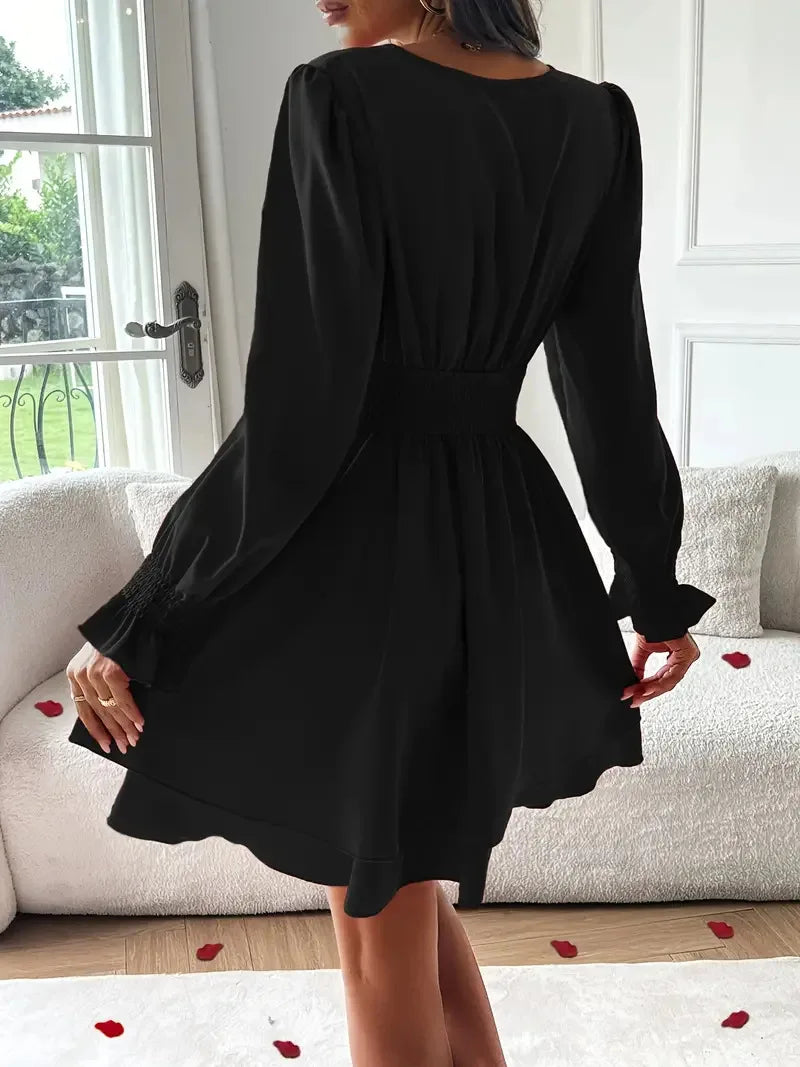 Summer New Dresses 2026 Woman Clothing V-Neck Lantern Sleeve Wrap Mini Dress Ruched Waisted Dress Elegant for Spring Party Dress